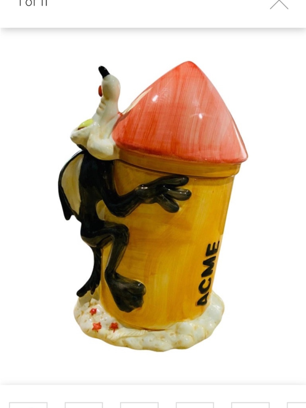 Vintage Wile E Coyote 1993 ACME Yellow & Orange Rocket Cookie Jar Looney Tunes